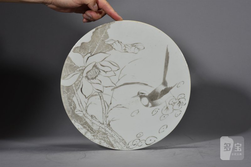 清光绪 江雨三风格花鸟刻瓷瓷板插屏 - 图4